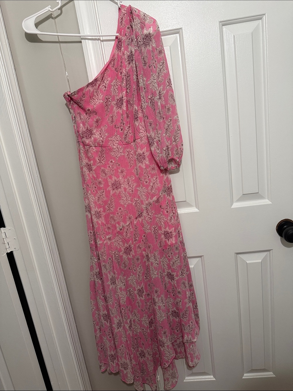 Taylor One-Shoulder Pink Floral Maxi with Bishop Sleeve